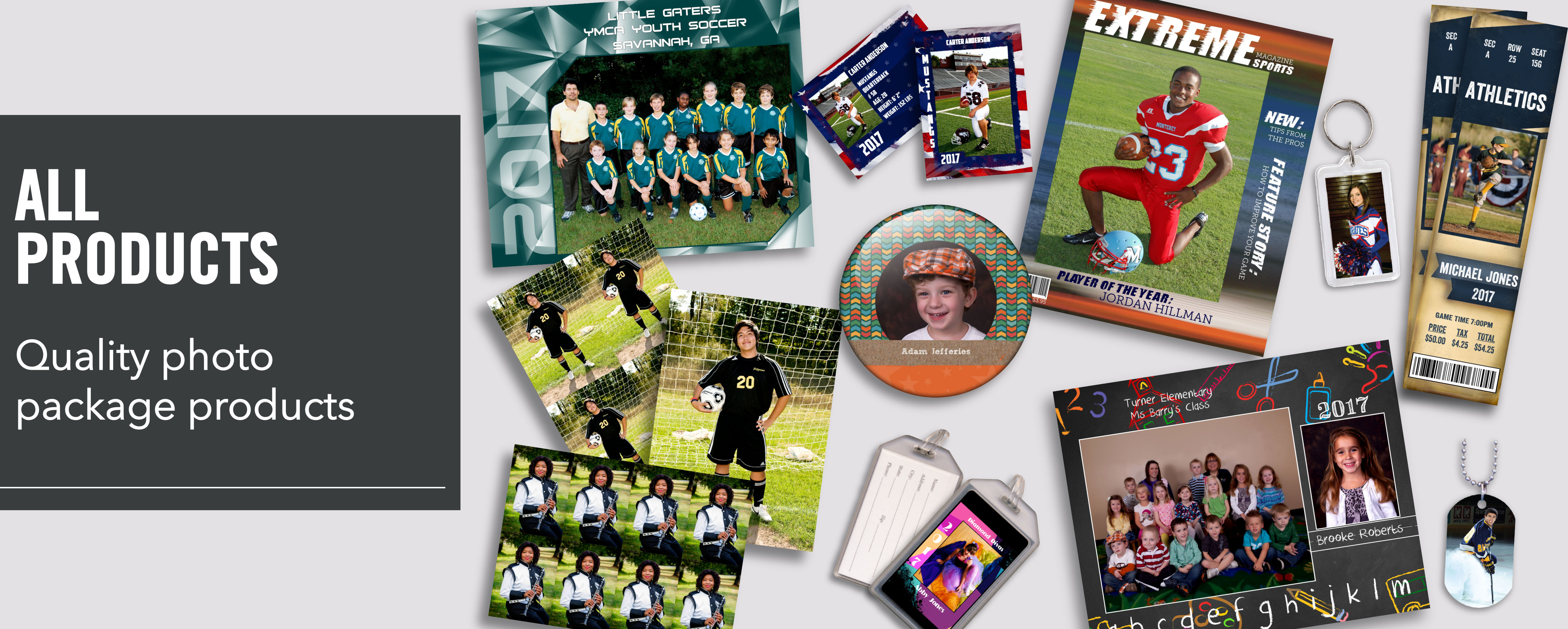 a collage of personalized photographic print products and specialty products