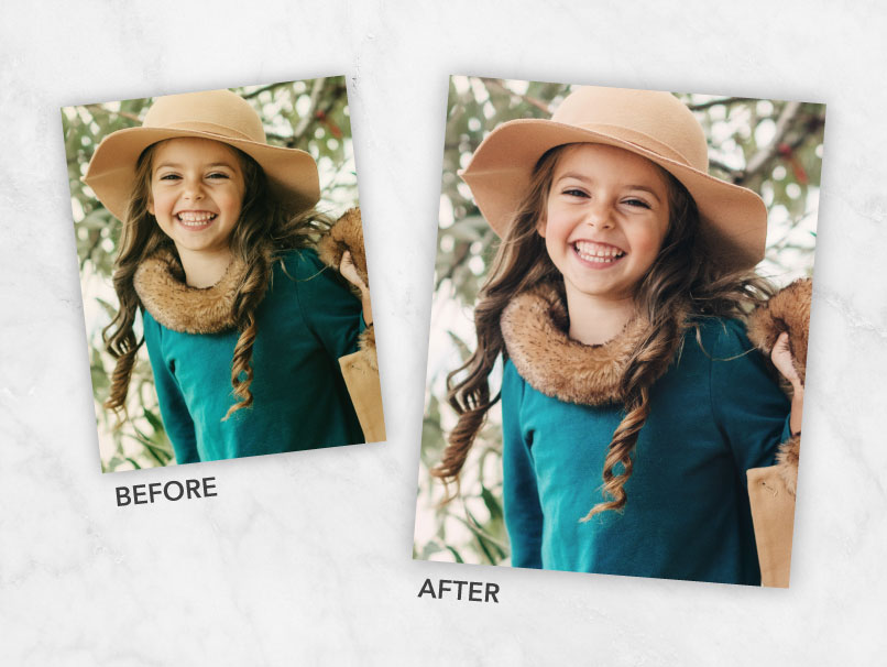 Comparison of Color & Density Correction of Two Images of Little girl in a straw hat