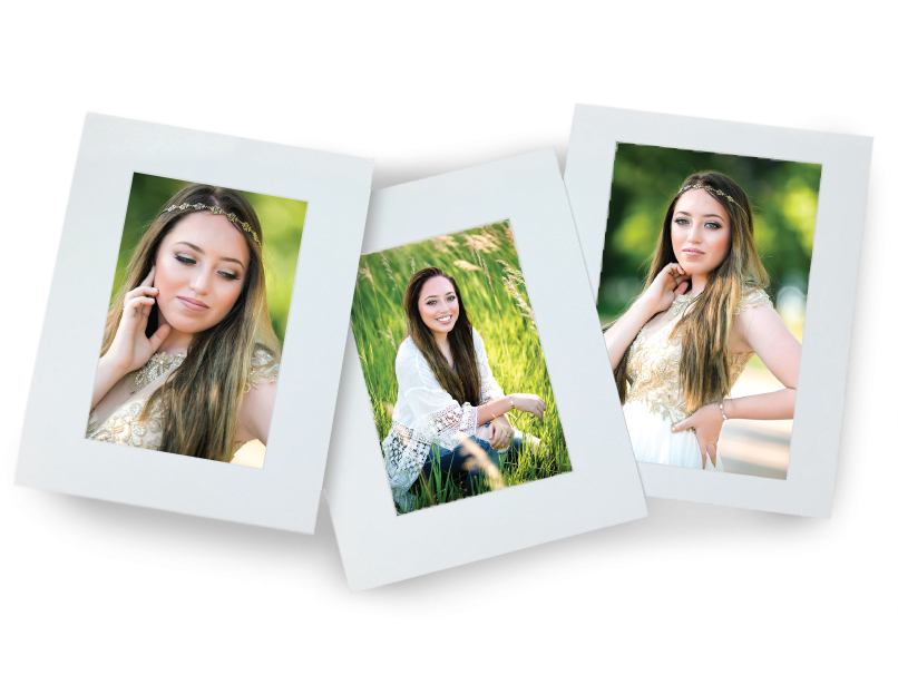 Portraits of Senior Girl with Long Brown Hair Mounted in 3 11x14 DIY Photo Mats