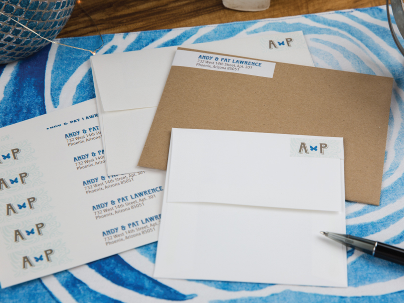Wraparound Address Label with Initials & Address Placed on Envelopes
