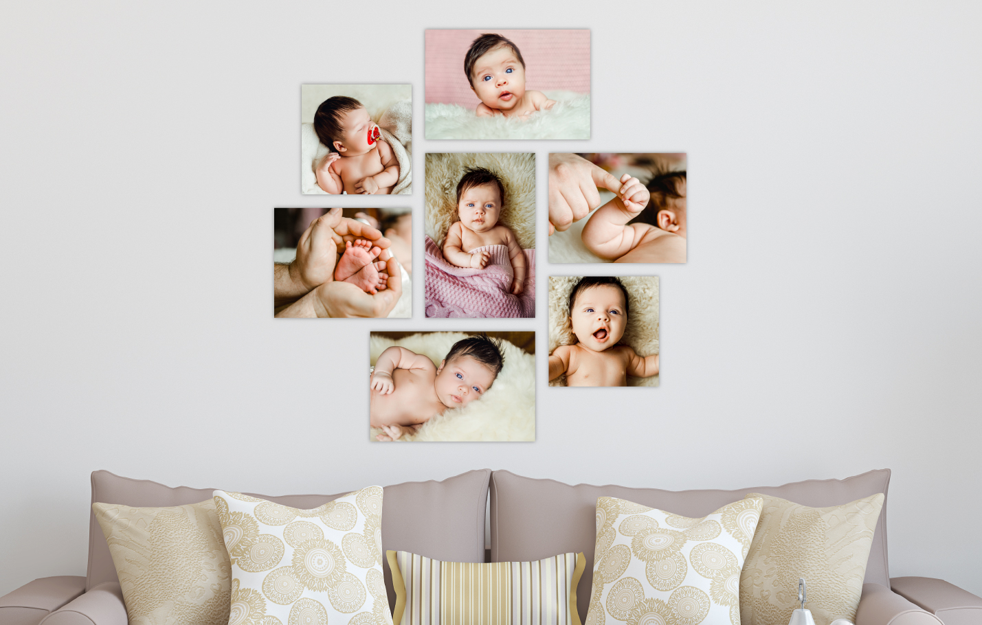 Newborn Baby Session Printed on Split Image & Cluster Canvas Wrap Flagstones Design