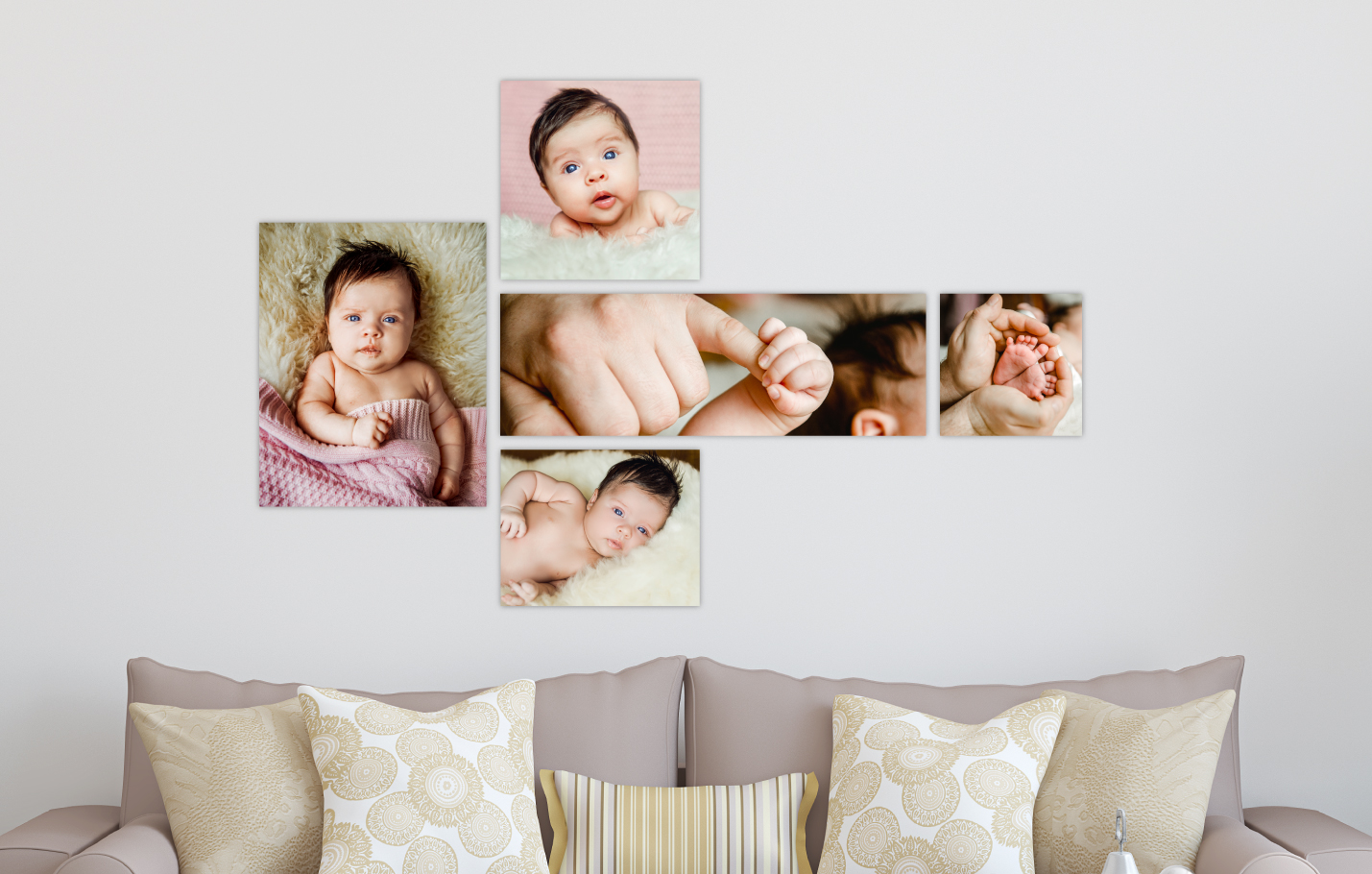Newborn Baby Session Printed on Split Image & Cluster Canvas Wrap Modern Design