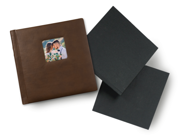 Brown Leather Album with Cameo & 2 Black Companion Books