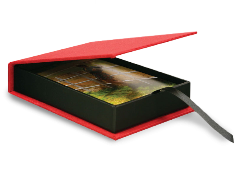 Photo Print in Red Fabric Box
