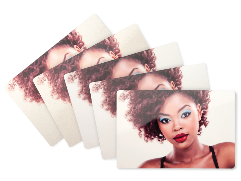 Woman with Blue Eye Shadow & Red Lipstick Printed on 5 Metal Print Surfaces