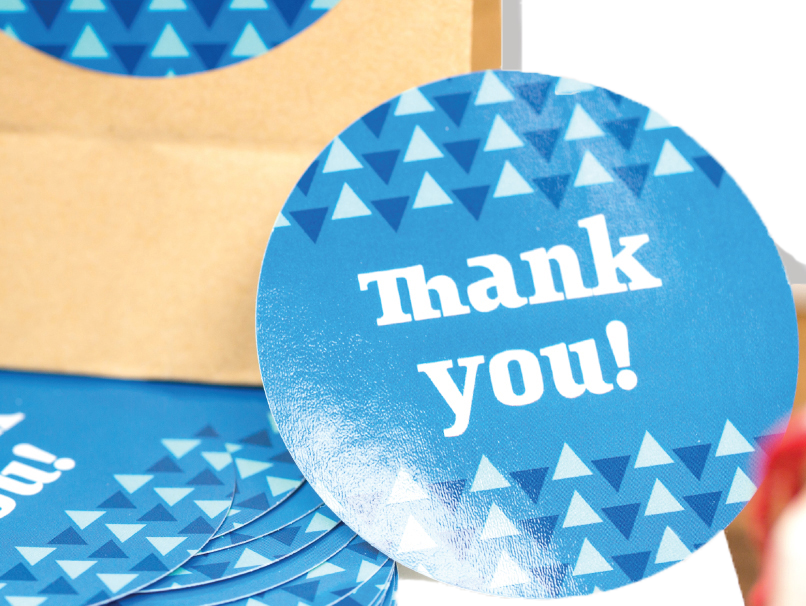 Round Blue Thank You Sticker with Triangles