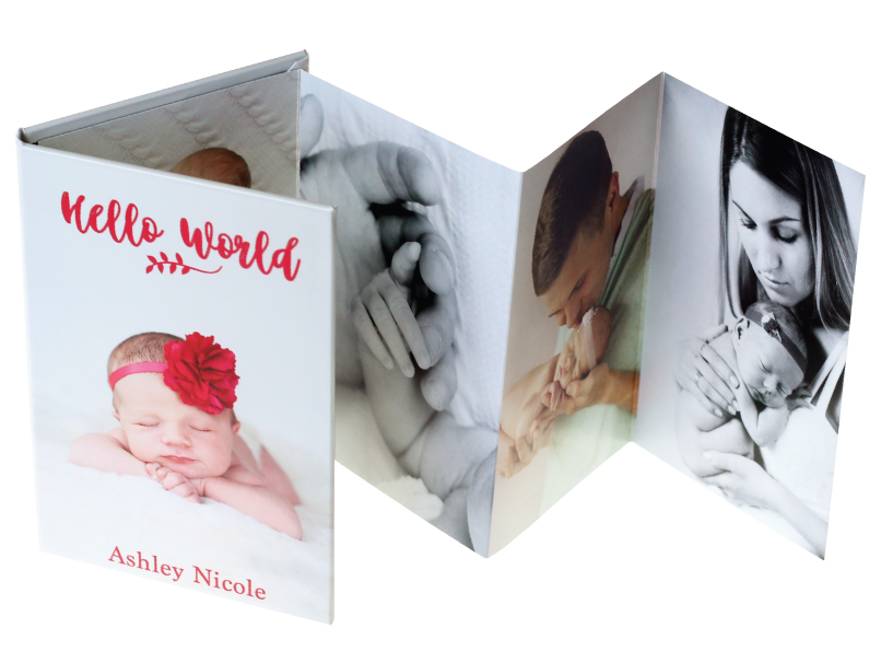 Baby Girl With Large Flower Headband Printed on Accordion Mini Book