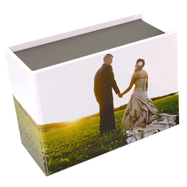 Photo of Bride & Groom holding hands in a field printed on a custom photo Print Box Cover